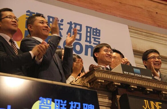 China's leading career platform Zhaopin Limited made its trading debut on the New York Stock Exchange June 12, 2014. [Photo/Xinhua]  