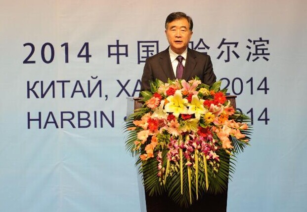 Chinese Vice Premier Wang Yang addresses the opening ceremony of the first China-Russia Expo in Harbin, capital of northeast China's Heilongjiang Province, June 29, 2014. (Xinhua/Wang Jianwei)  