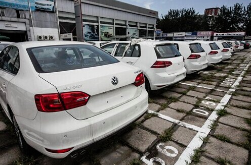 Sagitar cars are displayed at a FAW-Volkswagen shop in Beijing on Tuesday. Photo: Li Hao/GT