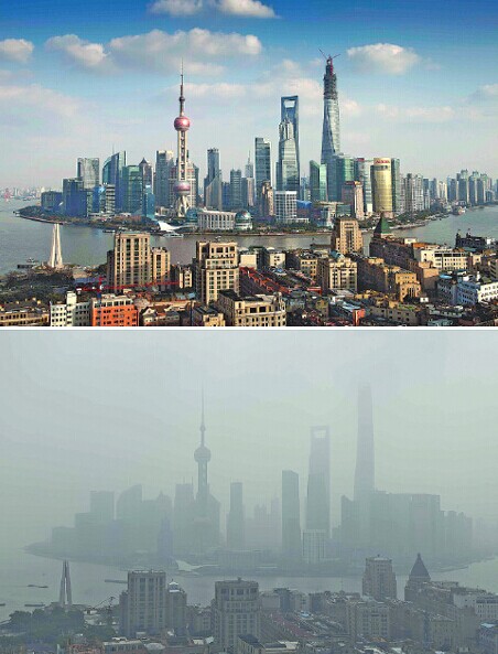 The Shanghai skyline is blanketed in thick smog on Thursday. Severe air pollution in big Chinese cities has become one of the major concerns for overseas visitors. LAI XINLIN/CHINA DAILY   