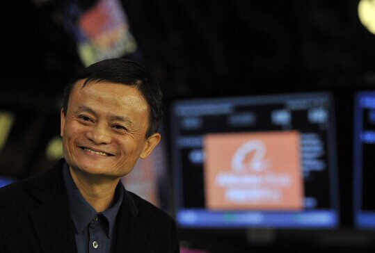 Jack Ma , board chairman of Alibaba Group, reacts at the New York Stock Exchange on Sept. 19, 2014. China's e-commerce giant Alibaba Group on Friday morning rang the opening bell at the New York Stock Exchange (NYSE), marking its initial public offering (IPO) on Wall Street. (Xinhua/Wang Lei)
