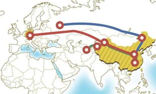 The map shows the freight transport rail links from Changsha to Germany, Russia, and Kazakhstan. [Map from rednet.cn]