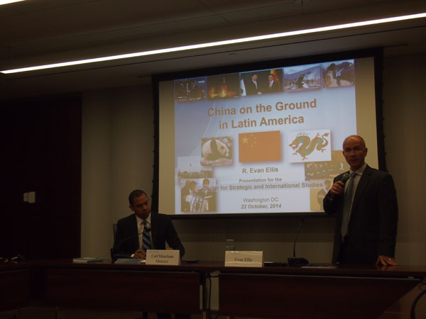 Evan Ellis, associate professor of Latin American studies at the US Army War College Strategic Studies Institute, discussed his new book China on the Ground in Latin America on Wednesday at the Center for Strategic and International Studies in Washington. Sheng Yang / for China Daily