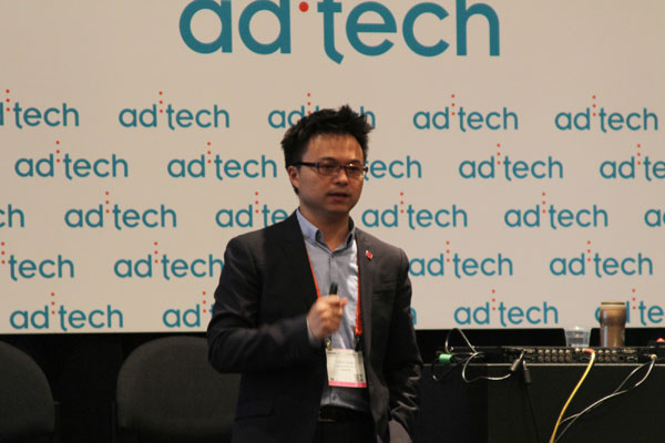 Calvin Chan, chief operating officer of digital data firm AdMaster, speaking at a workshop on how to use data collection for the Chinese market. The workshop was held on Wednesday at the Javits Center in New York as part of the ad:tech digital conference. Amy He / China Daily.