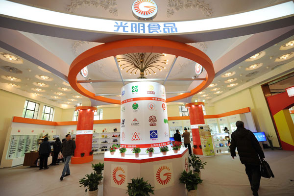 Bright Food (Group) Co Ltd's display at a trade show in Shanghai, May 23, 2014. [Provided to China Daily]  