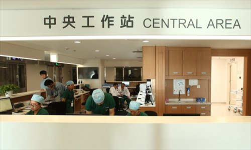 The central area of the intensive care unit at Peking University International Hospital Photo: Cui Meng/GT