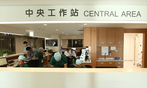 The central area of the intensive care unit at Peking University International Hospital Photo: Cui Meng/GT