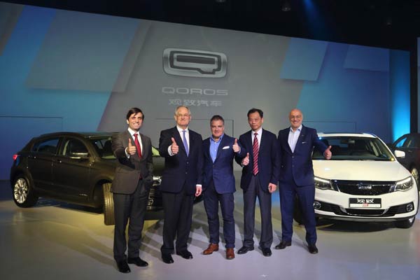 Chery's senior executives at the launch ceremony of the Qoros 3 City SUV.[Provided to China Daily]