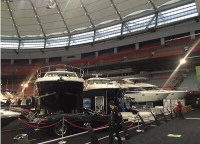 Yachts are on show at the Vancouver International Boat Show which runs from January 21 to 25, 2015. [Photo: World Journal/Zhang Xinting]