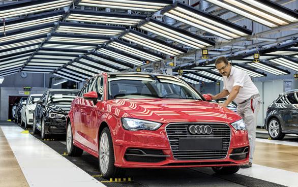 The Audi A3 Sportback e-tron model rolls off the production line in Ingolstadt, Germany. (Photo/Provided to China Daily)