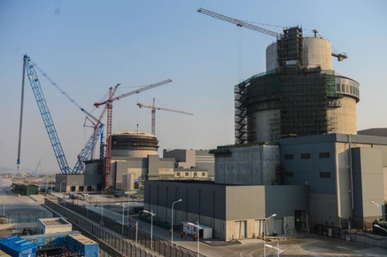 The Sanmen nuclear power plant under construction in Zhejiang province. China has 23 nuclear reactors in operation and 26 under construction. (Photo/Xinhua)