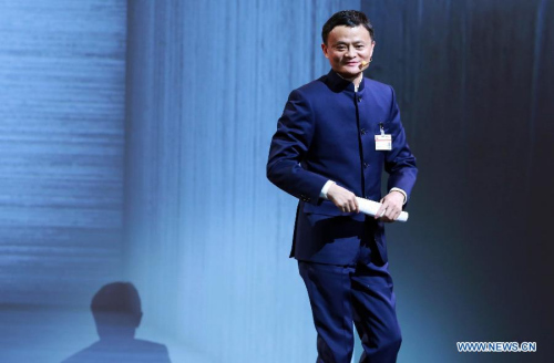 Jack Ma, the founder of Chinese eCommerce giant Alibaba delivers a speech during the opening ceremony of CeBIT 2015 in Hanover, Germany, on March 15, 2015. (Photo: Xinhua/Luo Huanhuan)