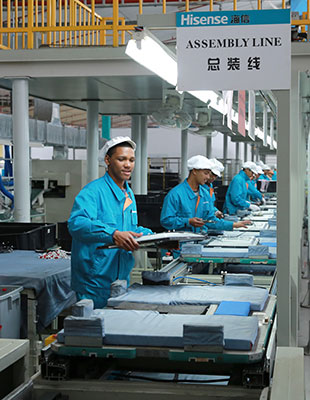 Workers at a production line at Hisense's factory in Atlantis in South Africa. (Photo provided to China Daily)