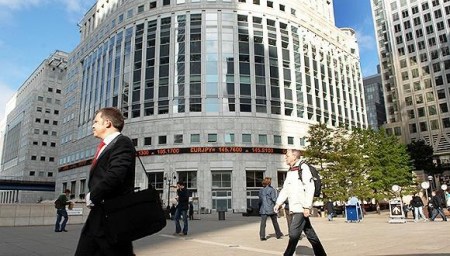 File photo of 30 South Colonnade is a landmark office building at the core of Canary Wharf, London.