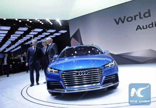 The Audi allroad shooting brake concept vehicle is unveiled during the press preview of the 2014 North American International Auto Show (NAIAS) in Detroit, the United States, Jan. 13, 2014. (Xinhua file photo/Zhang Jun)