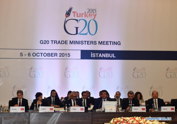 G20 Trade Ministers Meeting is held in Istanbul, Turkey, Oct. 6, 2015. G20 trade ministers on Tuesday agreed to pursue deeper and wider trade reforms to ensure trade growth as it grew less than the global economy for the first time in the last four decades. (Photo: Xinhua/He Canling) 