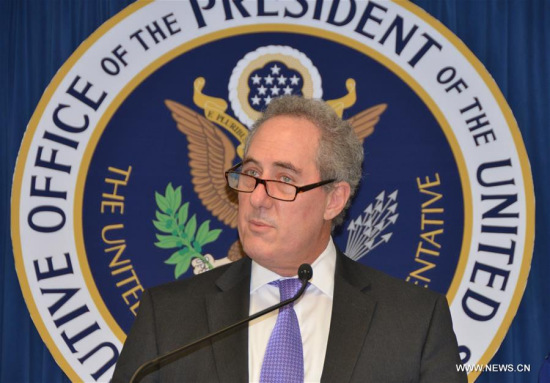 U.S. Trade Representative Michael Froman speaks during a press conference in Washington D.C., capital of the United States, Dec. 8, 2015. The United States has launched dispute settlement proceedings at the World Trade Organization (WTO) by requesting consultations with China over its different tax policy on foreign aircraft versus planes produced in China, a top U.S. trade official said Tuesday. (Xinhua/Gao Pan)