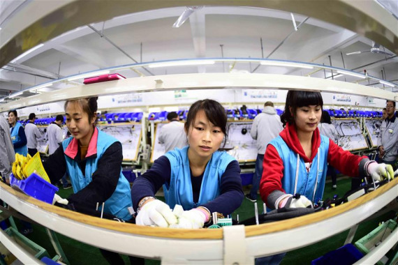 People work at a workshop in Rushan in east China's Shandong Province, Nov. 12, 2015. The statistics authority on Thursday verified the country's 2014 growth rate as 7.3 percent, unchanged from the preliminary verification figure. (Photo: Xinhua/Guo Xulei)