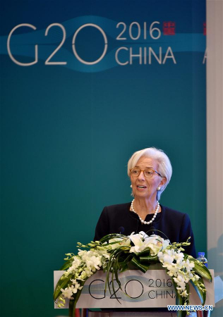 International Monetary Fund (IMF) Managing Director Christine Lagarde makes a speech at the G20 High-Level Seminar on Structural Reform in Shanghai, east China, Feb. 26, 2016. (Photo: Xinhua/Li Xin)