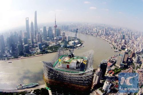 Photo taken on Sept. 11, 2015 shows an aerial view of the highest building in Puxi, east China's Shanghai Municipality. (Photo: Xinhua/Shen Chunchen)