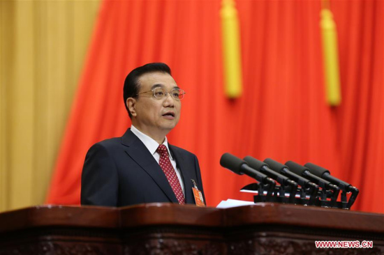 Chinese Premier Li Keqiang delivers a government work report during the opening meeting of the fourth session of the 12th National People's Congress at the Great Hall of the People in Beijing, capital of China, March 5, 2016. (Photo: Xinhua/Liu Weibing)