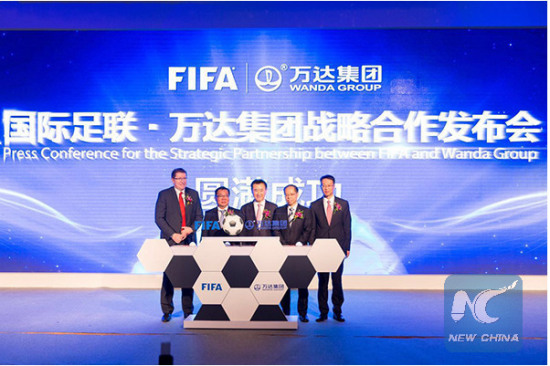 Press Conference for the Strategic Partnership between FIFA and Wanda Group. (Xinhua photo)