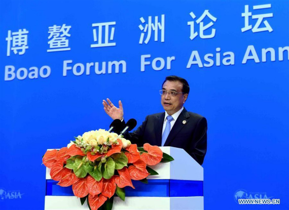 Chinese Premier Li Keqiang delivers a speech at the opening ceremony of the Boao Forum for Asia (BFA) annual conference in Boao, south China's Hainan Province, March 24, 2016. (Photo: Xinhua/Rao Aimin) 