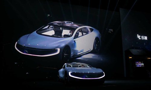 Letv's first driverless electric car LeSEE debuts in Beijing on Wednesday. (Photo/Courtesy of Letv)