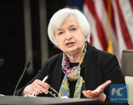 U.S. Federal Reserve Chair Janet Yellen speaks during a news conference in Washington D.C., capital of the United States, March 16, 2016. (Xinhua/Bao Dandan)