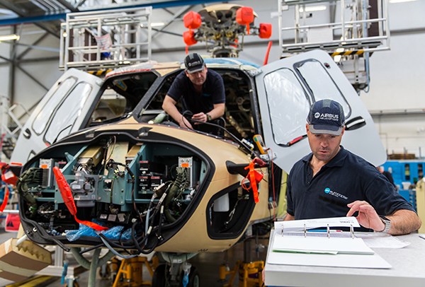 A helicopter assembly line of Airbus Helicopters in France. (Photo provided to China Daily)