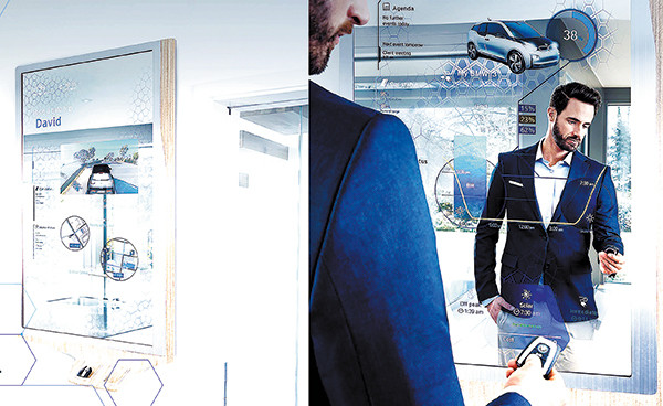 The BMW Mobility Mirror, which connects to the Open Mobility Cloud to integrate different aspects of daily life in a convenient way. (Photo provided to China Daily)
