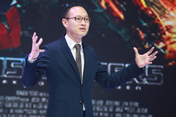 Xie An, executive director of Digital Domain Holdings Ltd, introduces the company's development strategy. (Photo/China Daily)