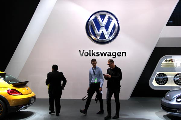 Volkswagen's stand at the Detroit auto show in January. (Li Fusheng / China Daily)