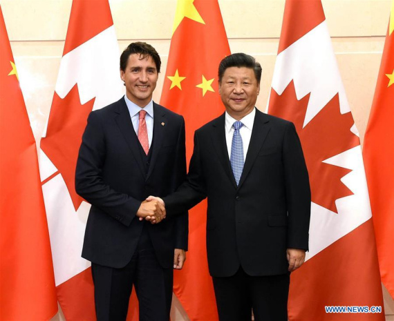 Chinese President Xi Jinping (R) meets with Canadian Prime Minister Justin Trudeau in Beijing, capital of China, Aug. 31, 2016. (Photo: Xinhua/Rao Aimin)