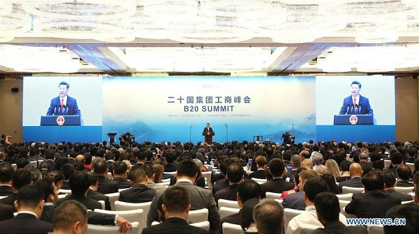 Chinese President Xi Jinping delivers a keynote speech at the Business 20 (B20) summit in Hangzhou, capital of east China's Zhejiang Province, Sept. 3, 2016. (Xinhua/Ding Lin)