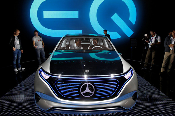 The Mercedes EQ concept car is displayed on Sept 30, media day at the Paris auto show. (Photo by Enoit Tessier/For China Daily)
