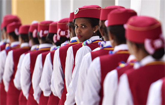 Crew members ready for boarding a train traveling along the China-built Ethiopia-Djibouti Railway in Addis Ababa, capital of Ethiopia. (Photo/Xinhua)
