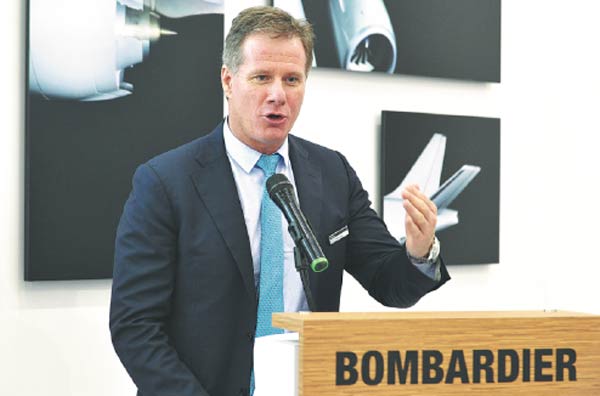 Colin Bole, senior vice-president, Bombardier Commercial Aircraft, speaks at the Zhuhai Airshow in November 2016. (Photo provided to China Daily)