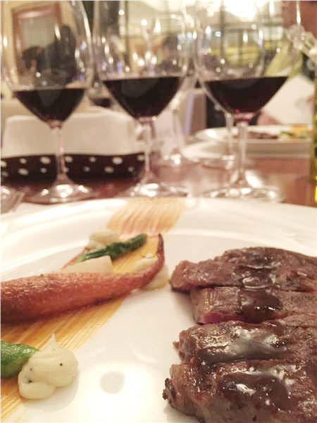 A trio of Skyline of Gobi red wines from Tiansai Vineyards was ready-made to pair with steak from the chefs at Aria.