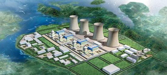 The photo shows the architectural rendering for the nuclear power station to be built in Nanyang in Henan Province. 