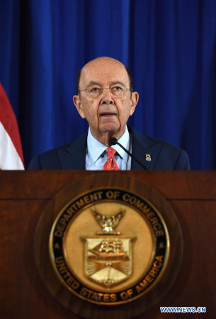 U.S. Secretary of Commerce Wilbur Ross makes announcement on settlements between U.S. authorities and Chinese telecom equipment maker ZTE Corp. in Washington D.C., the United States, on March 7, 2017. (Xinhua/Yin Bogu)