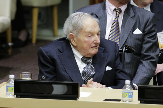 File photo of taken on Nov. 30, 2016 shows David Rockefeller at the United Nations headquarters in New York. U.S. banker, philanthropist, David Rockefeller has died in his sleep at home in Pocantico Hills, New York, on Monday morning, at the age of 101. (Xinhua/Li Muzi)