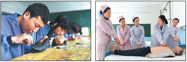 Vocational education has been improving with government support in Qinghai province. Young people receive training at an art school and a nursing school. Xinhua