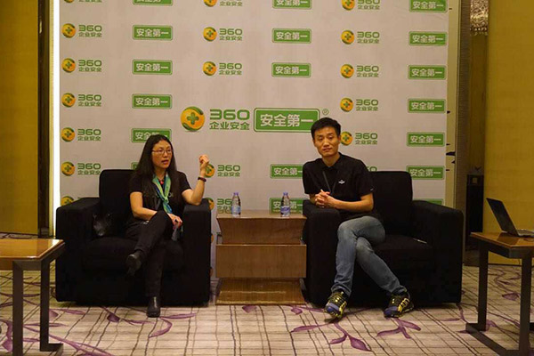 HackerOne COO Wang Ning (left) and Bai Jian, director of Butian Vulnerability Response Platform, speak to media in Shenzhen, Guangdong province, on March 30, 2017. (Photo provided to chinadaily.com.cn)