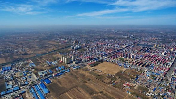 Aerial photo taken on April 1, 2017 shows Xiongxian County, north China's Hebei Province. China announced Saturday it would establish the Xiongan New Area in Hebei Province, as part of measures to advance the coordinated development of the Beijing-Tianjin-Hebei (BTH) region. (Xinhua/Wang Xiao)