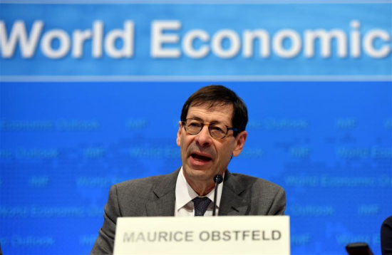 Maurice Obstfeld, chief economist at the International Monetary Fund (IMF), attends a press briefing at the IMF headquarters in Washington D.C., the United States, on April 18, 2017. (Xinhua/Yin Bogu)