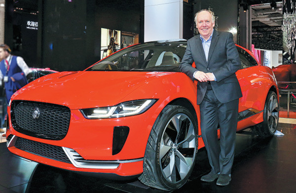 Ian Callum, Jaguar's design director, presents his latest work at the ongoing Shanghai auto show: the concept I-PACE, the marque's first pure electric model, which will hit the Chinese market in 2018. (Photo provided to China Daily)