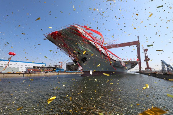 China officially launches its second - and the first domestically developed - aircraft carrier on April 26, 2017, in Dalian, Liaoning province. (Photo/Xinhua)
