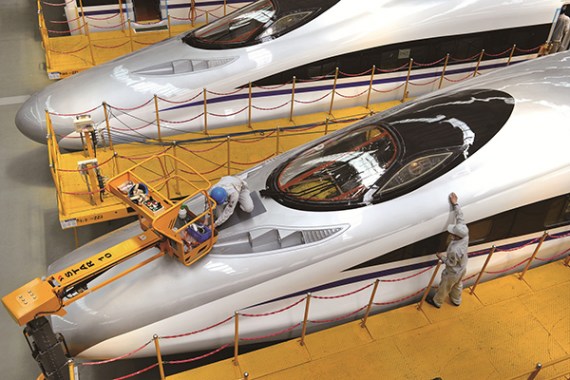 A CRH train production site of CRRC's Qingdao Sifang Co Ltd in Qingdao, Shandong province. (Photo/Xinhua)