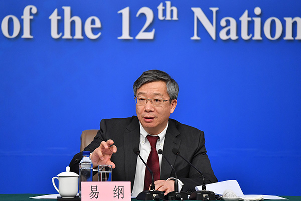 Yi Gang, deputy governor of the People's Bank of China, speaks at a news conference in Beijing, March 10, 2017. (Photo/Xinhua)